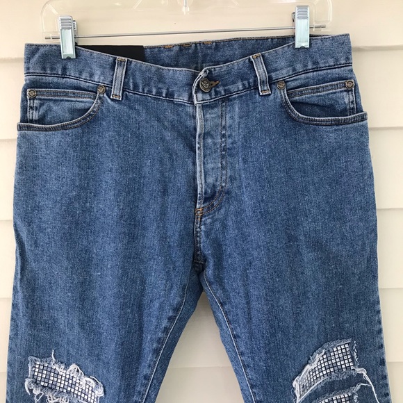 Balmain Paris Men’s Denim Jeans Crystal Knee Patches Slim Fit Size 30 - Picture 2 of 10
